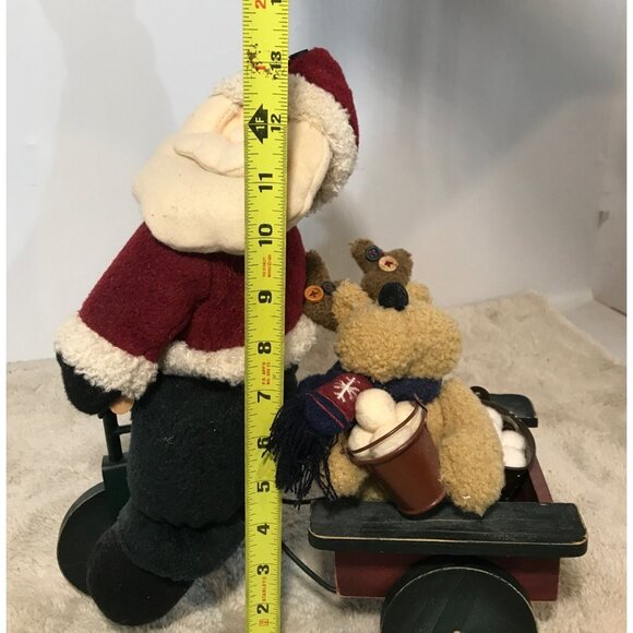 Santa Claus Riding a Bike & Reindeer Plush Toy Wagon 13" Tall 11" Wide - Picture 10 of 10